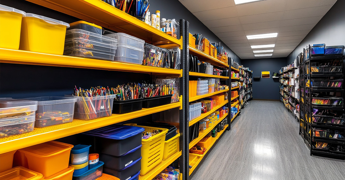Organized storage room in workplace